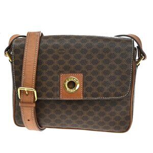 CELINE Logo Macadam Pattern Shoulder Bag PVC Leather Brown GHW Italy 38MA206